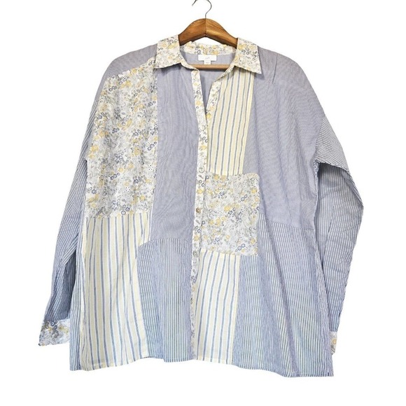 J. Jill Tops - J. Jill Womens Floral Patchwork Button Up Blouse Size L Eyelet